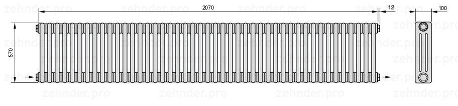 Схема (чертеж) Радиатор Zehnder Charleston 3057/45 №2670 Technoline TL